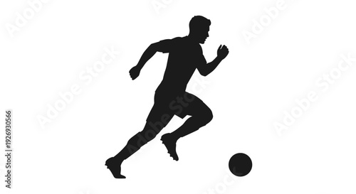 Dynamic vector silhouette of an athletic individual dribbling a soccer ball, representing speed and competitive energy in sports activities and active recreation