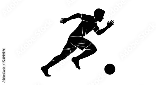 Dynamic vector illustration of a soccer player in action kicking a ball on the field from a side viewpoint