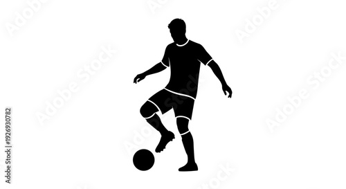 Vector illustration of a soccer player kicking a ball with dynamic movement and fluid action on a sports field from a side viewpoint.