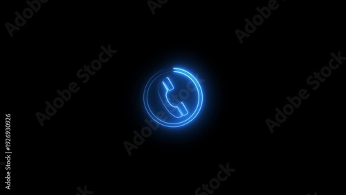 Phone calling saber icon glowing animation on black background
