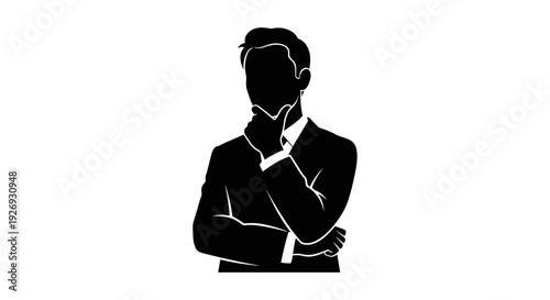 A confident businessman stands with a thoughtful expression, arms crossed, in a simple vector illustration from a front viewpoint.