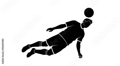 Vector illustration of a soccer player diving to head the ball in a dynamic sports action scene from a dramatic viewpoint