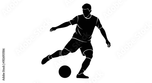 Vector illustration of a soccer player kicking a ball with dynamic movement and energy from a side viewpoint on a sports field