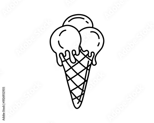 Ice cream cone hand drawn summer dessert outline illustration isolated on white background sweet holiday treat concept. Vector illustration