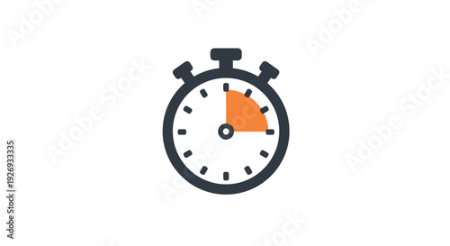 stopwatch timer icon with orange quarter segment flat design