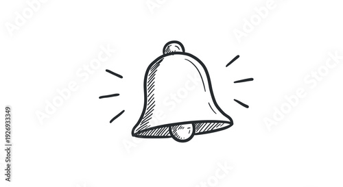 Hand drawn sketch bell icon with sound lines for notifications and alerts