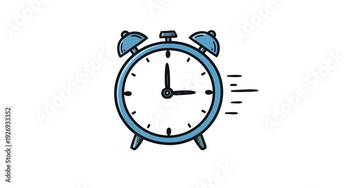 blue hand drawn alarm clock with motion lines simple cartoon style
