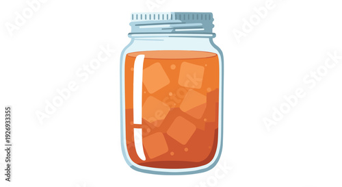 glass jar filled with iced cold drink hand drawn illustration for food and beverage design