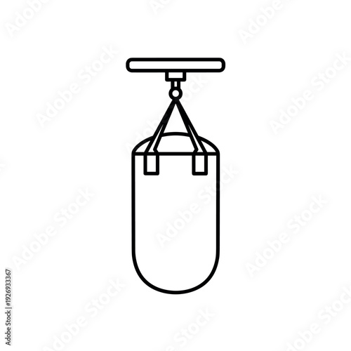 box punching bag hanging from ceiling simple line art icon