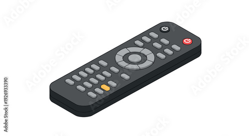 black remote control with multiple buttons and power symbols isometric illustration