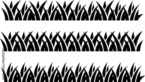 Three rows of stylized black grass or blades against a white background