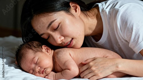 Madre abrazando suavemente a su bebé recién nacido