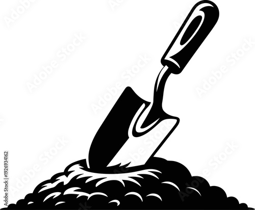 Garden Trowel Digging in Soil Vector Illustration - Essential Hand Tool for Gardening, Planting, and Cultivation. Perfect for Home Gardeners, Farmers, and DIY Enthusiasts.