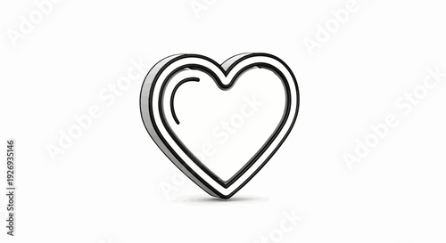 Stylized three-dimensional outline of a heart shape with a shadow
