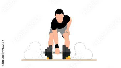 man lifting heavy barbell weights hand drawn fitness illustration