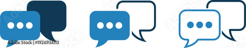 Set of blue and white speech bubbles with dots on transparent background for chat  communication concept