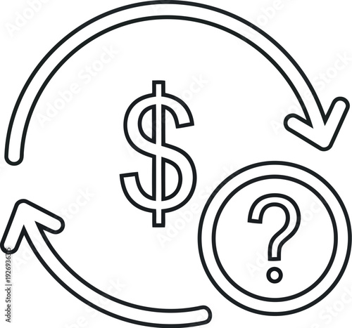 Outline icon representing the complex cycle of financial inquiries dealing with money exchange rates or unknown payment resolution concepts in business.