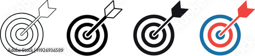 Four different target icons with arrows hitting the center bullseye precisely  business success concept