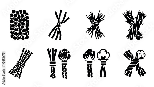 collection of hand drawn black rope bundles and knots silhouette icons