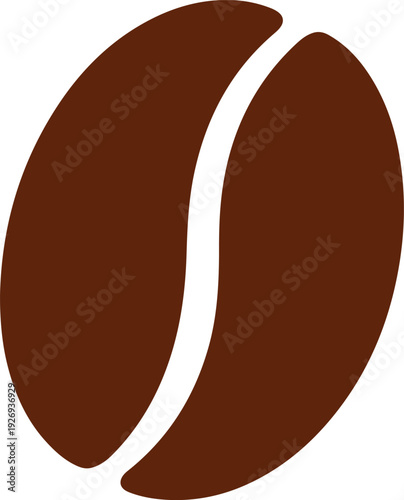 Simple graphic illustration of a single brown coffee bean with a white seam isolated on transparent background