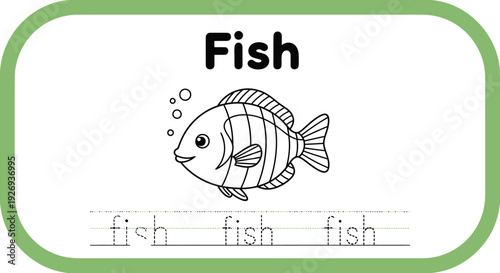 Fish tracing worksheet for kids. Educational activity.