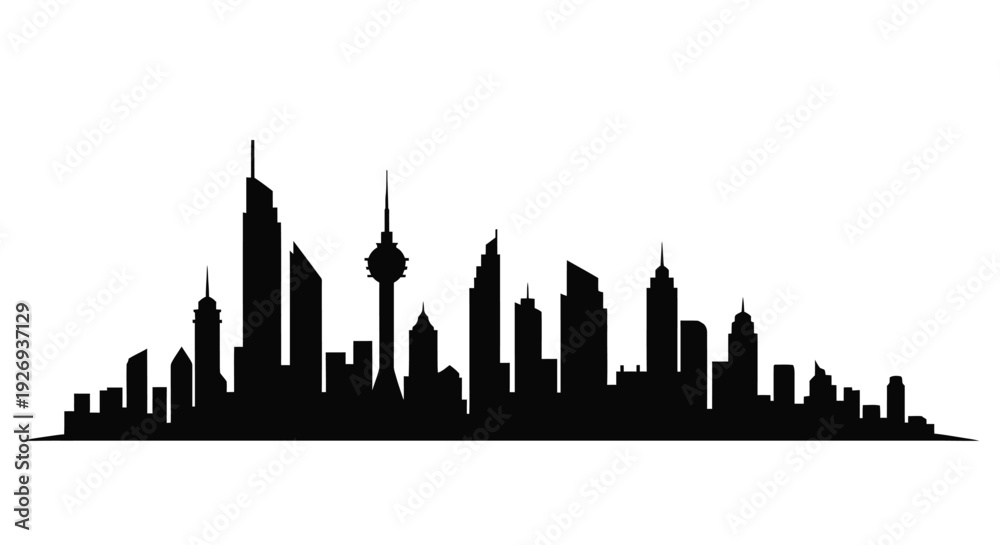 Fototapeta premium Dramatic cityscape outline against a white background a striking silhouette