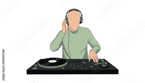 DJ playing music on a turntable with headphones on