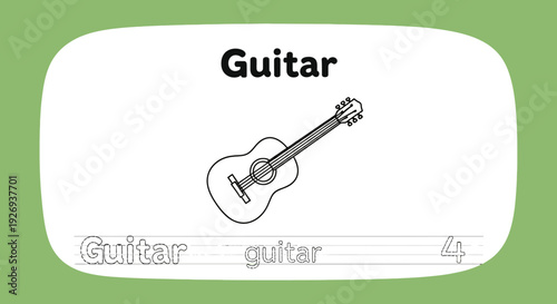 Guitar coloring page for kids. Musical instrument drawing.