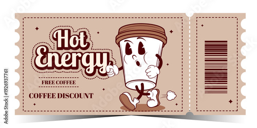 Free gift discount for coffee with a funny retro character, discount on coffee.