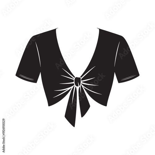 A black and white illustration of a cropped tied front top