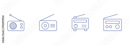 Radio tuner icon set. Radio broadcast outline vector symbol. Vector