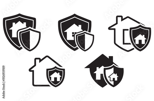 House shield icon set isolated on transparent background home protection secure private property safety concept flat design modern style graphic element illustration
