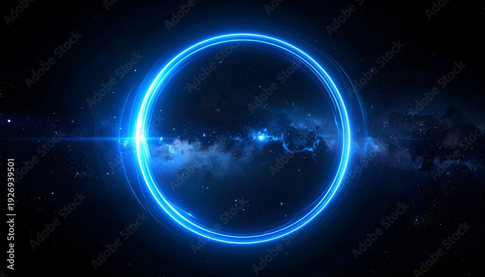 Fototapeta premium Glowing blue ring of energy against a starry nebula background