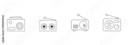Radio tuner icon set. Radio broadcast outline vector symbol. Vector