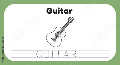 Guitar tracing worksheet for kids learning