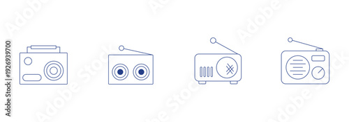 Radio tuner icon set. Radio broadcast outline vector symbol. Vector