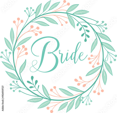 wedding monogram vector icon, elegant floral wreath circle with intertwined bride & groom initials, delicate line art, sage green and blush pink, single clean icon , white background