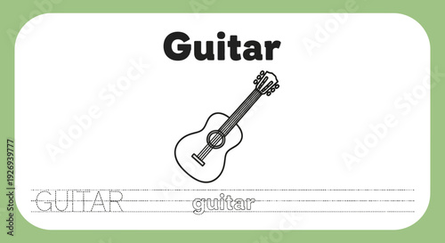 Guitar tracing worksheet for kids learning