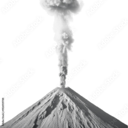 nature visual black white monochrome volcano radiant eruption halftone illustration