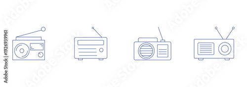 Vintage Portable Radio Line Set Wireless Transistor Receiver Classic Broadcast Device Audio Equipment Minimal Outline Vector Pack