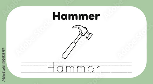 Hammer illustration for kids learning, coloring page