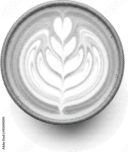 latte art coffee cup halftone black white retro vintage cafe poster print