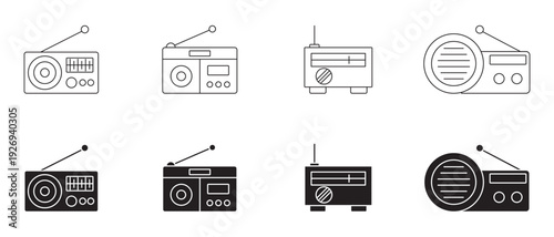 Radio icon, radio vector thin line icon, restroradio icons vector logo template, radio icon silhouette, fm icons vector, vintage radio icon, Old retro Receiver waves, fm icons simple vector design.
