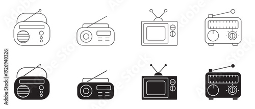 Radio icon, radio vector thin line icon, restroradio icons vector logo template, radio icon silhouette, fm icons vector, vintage radio icon, Old retro Receiver waves, fm icons simple vector design.
