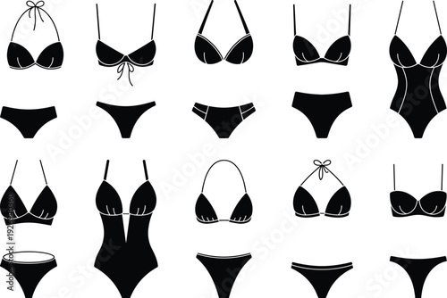 Decorative stone path silhouette set, winding garden walkway trail collection, landscape design elements for park and outdoor paving isolated on white