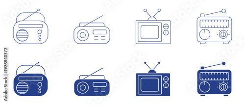 Radio icon, radio vector thin line icon, restroradio icons vector logo template, radio icon silhouette, fm icons vector, vintage radio icon, Old retro Receiver waves, fm icons simple vector design.
