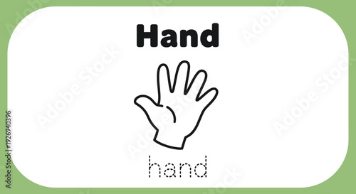 Hand illustration, learning card for kids, body part