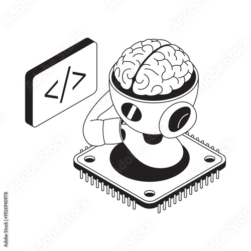 A brain inside a teacup with code representing artificial intelligence concepts