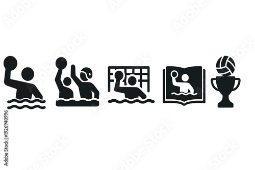 water polo player silhouette icons set hand drawn sports illustration collection