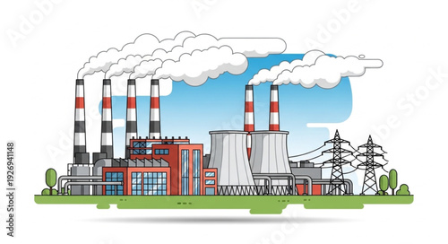 Industrial power plant emitting smoke into the atmosphere, polluting the environment.